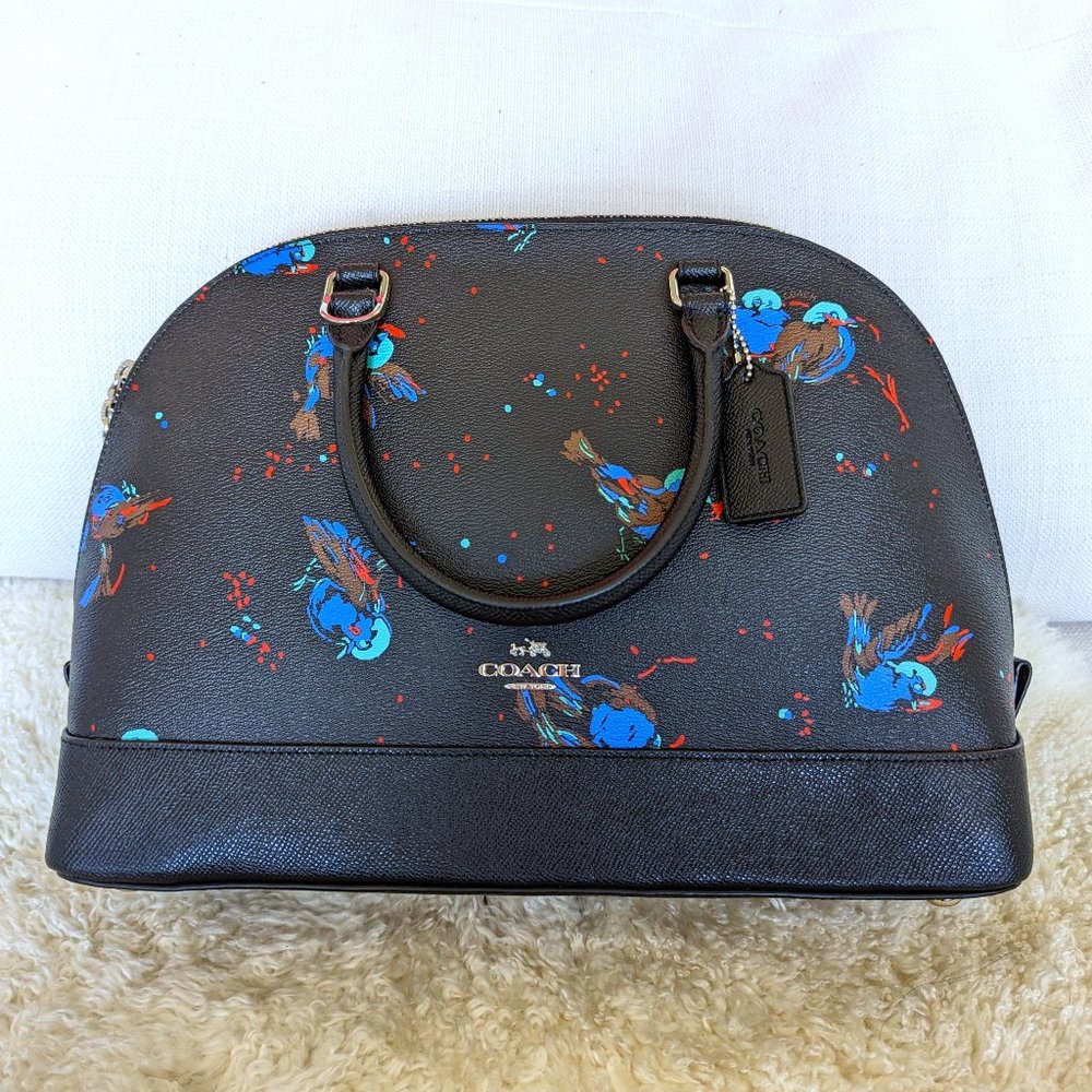 NEW! Coach Sierra Satchel Bird Print F23456 - Black Blue Silver Zipper
